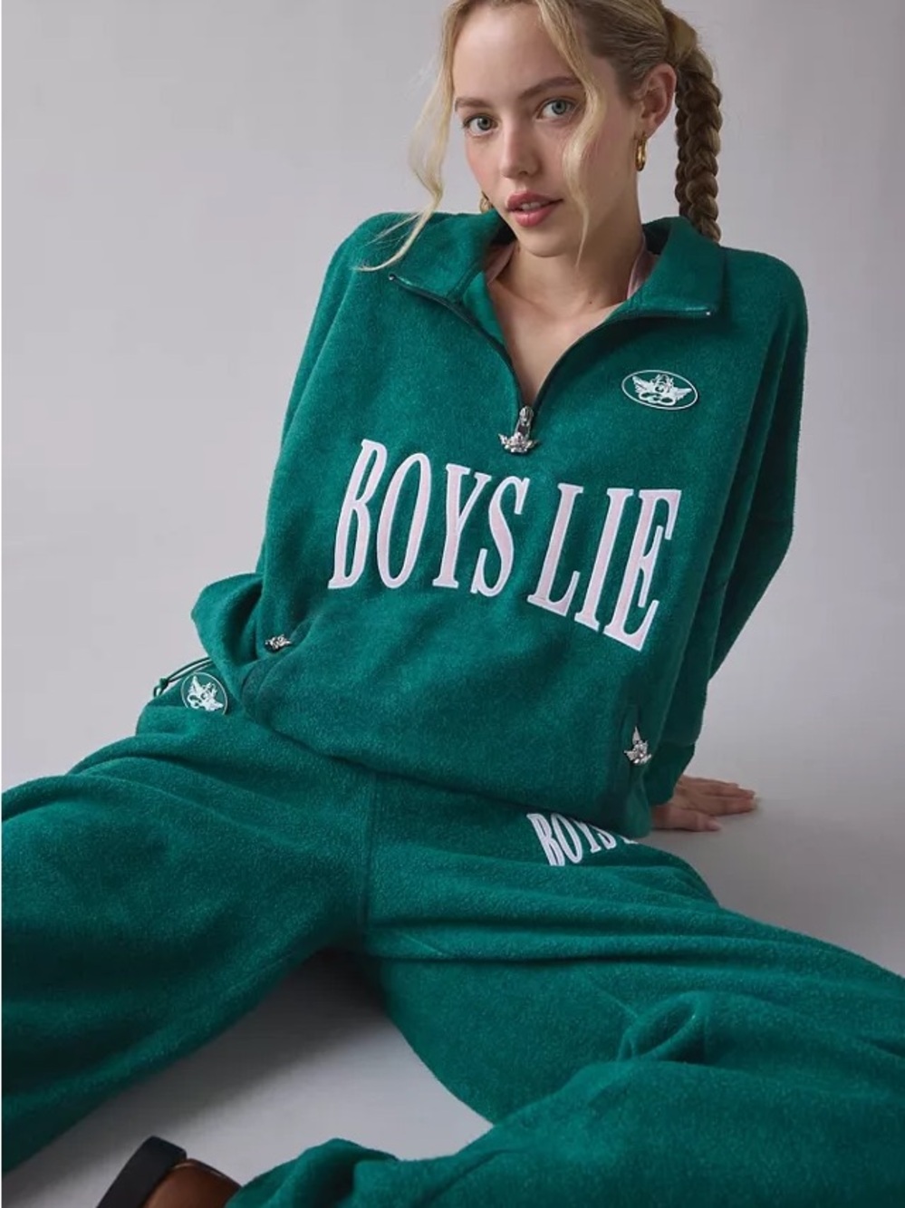 Boys Lie BFFAE Half Zip A1 Crewneck in Green Envy size XS/S